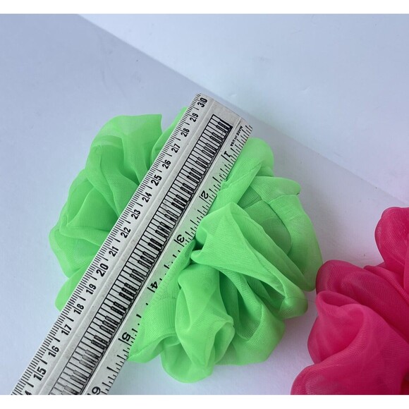 New Chiffon Scrunchie Hair Tie 2 XLarge Set Pink And Green - Picture 5 of 8